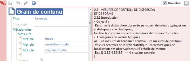 Illustration de la partie "brouillon" de l'interface d'édition