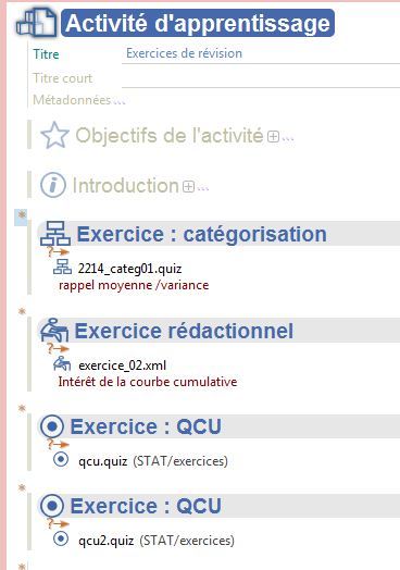 Insertion d'item exercice dans l'item "Activité d'apprentissage"