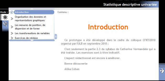 Page d'introduction avec barre de navigation